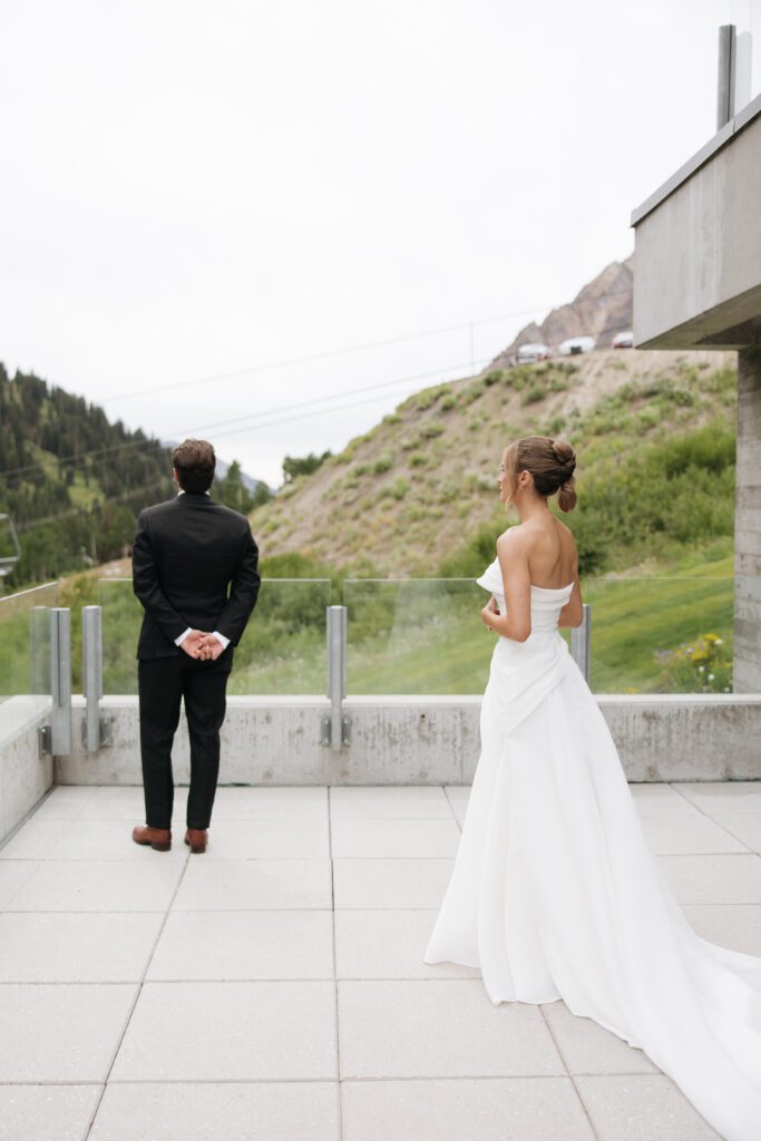 bride and groom during their private first look before the ceremony