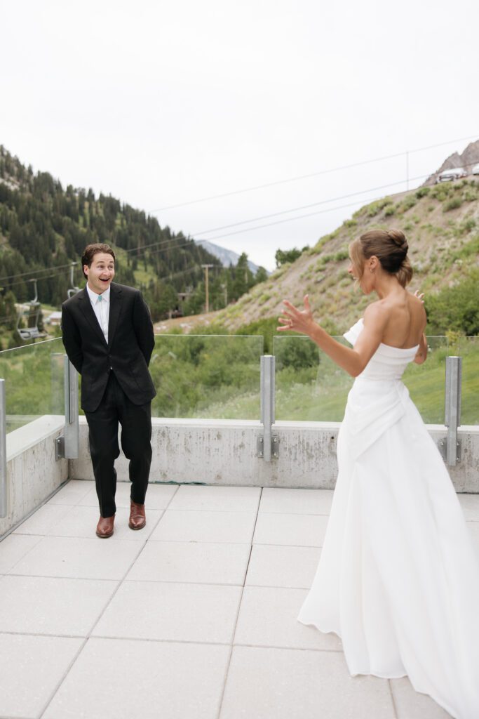 bride and groom during their private first look before the ceremony