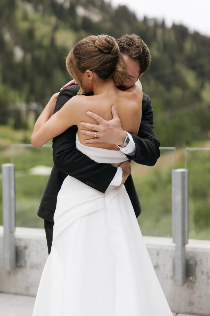 bride and groom during their private first look before the ceremony