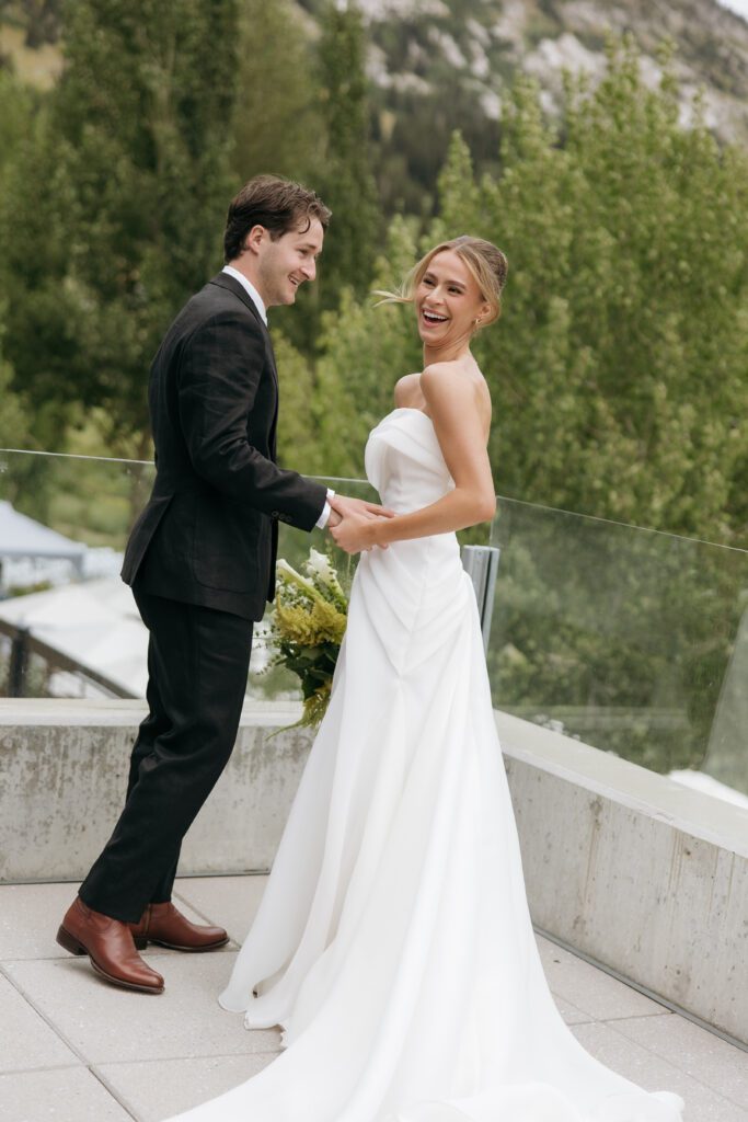 bride and groom during their private first look before the ceremony