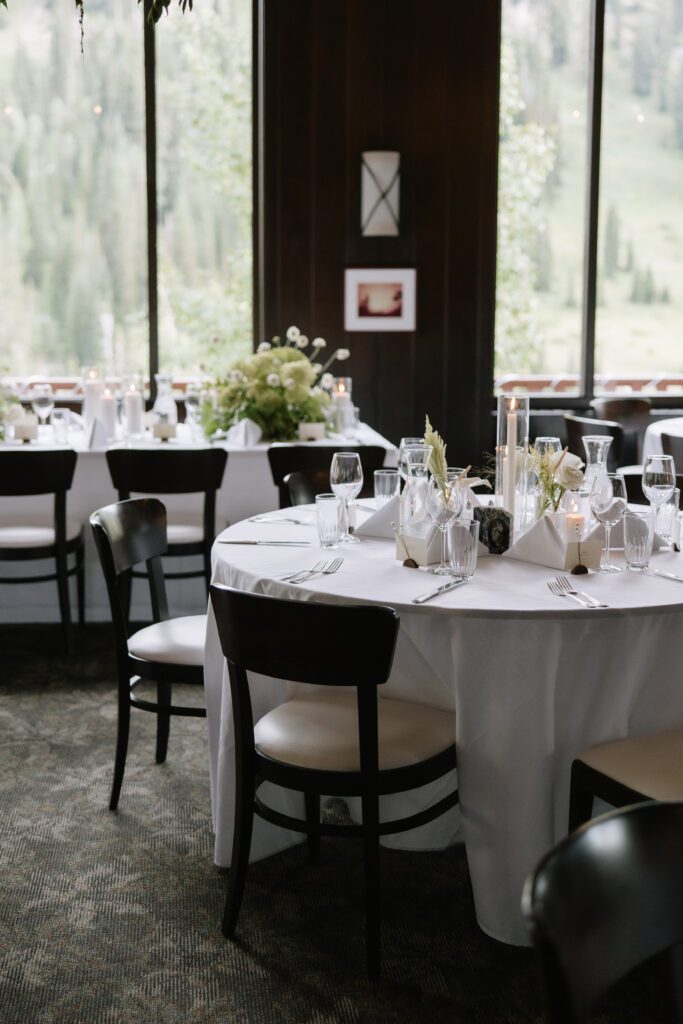 Details of dinner set up in front of window