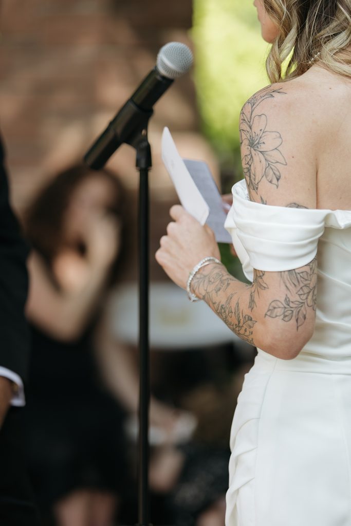 bride reading vows.